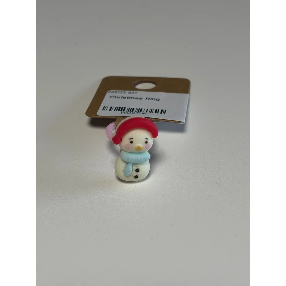 Christmas Snowman Ring Kids Holiday Winter Accessory Red Hat Blue Scarf WUXTJF
